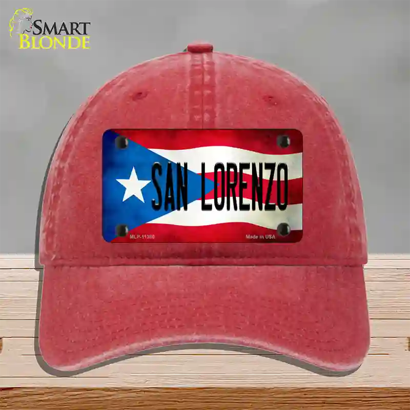 San Lorenzo Puerto Rico Flag Novelty License Plate Hat Unconstructed Cotton / Red