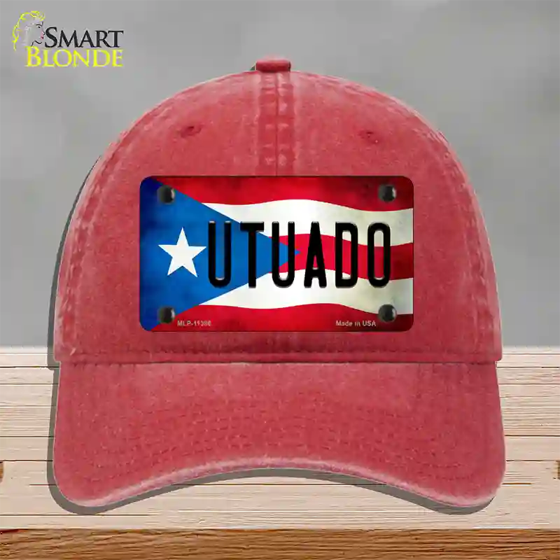 Utuado Puerto Rico Flag Novelty License Plate Hat Unconstructed Cotton / Red