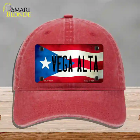 Vega Alta Puerto Rico Flag Novelty License Plate Hat Unconstructed Cotton / Red