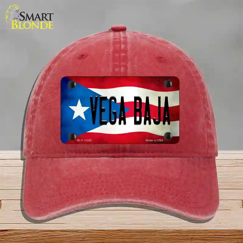 Vega Baja Puerto Rico Flag Novelty License Plate Hat Unconstructed Cotton / Red