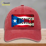 Vieques Puerto Rico Flag Novelty License Plate Hat Unconstructed Cotton / Red