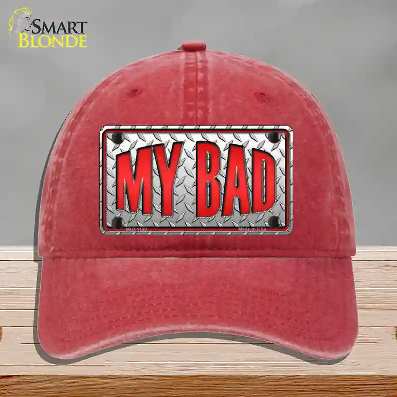 My Bad Novelty License Plate Hat Unconstructed Cotton / Red