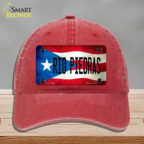 Rio Piedra Puerto Rico Flag Novelty License Plate Hat Unconstructed Cotton / Red