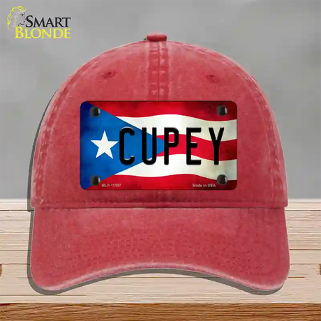 Cupey Puerto Rico Flag Novelty License Plate Hat Unconstructed Cotton / Red