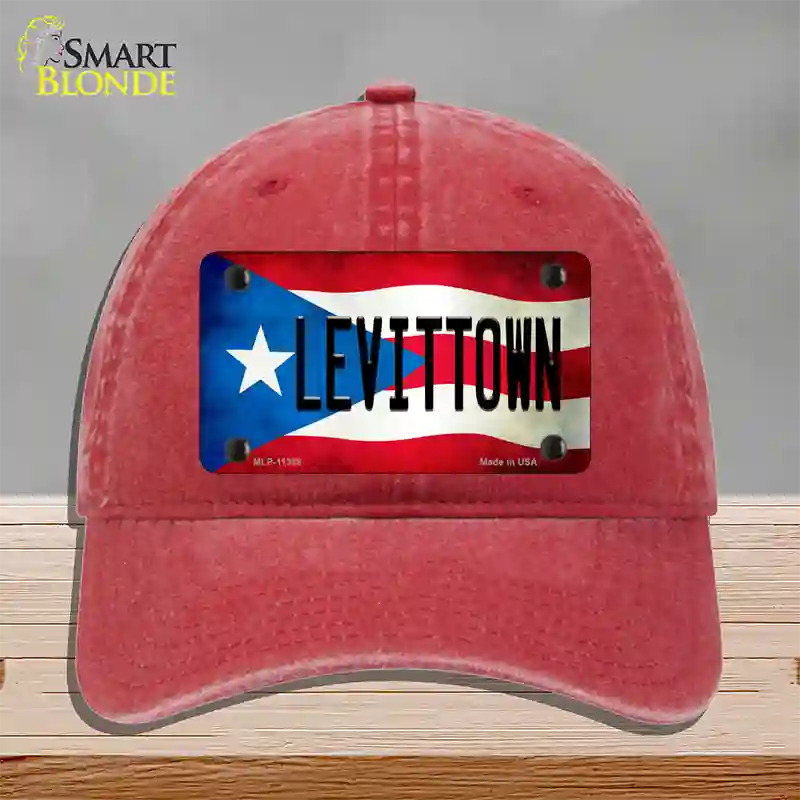 Levittown Puerto Rico Flag Novelty License Plate Hat Unconstructed Cotton / Red