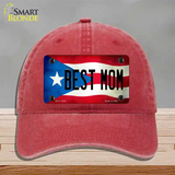 Best Mom Puerto Rico Flag Novelty License Plate Hat Unconstructed Cotton / Red