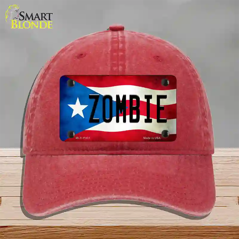 Zombie Puerto Rico Flag Novelty License Plate Hat Unconstructed Cotton / Red