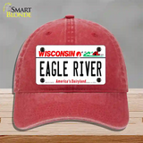 Eagle River Wisconsin Novelty License Plate Hat Unconstructed Cotton / Red