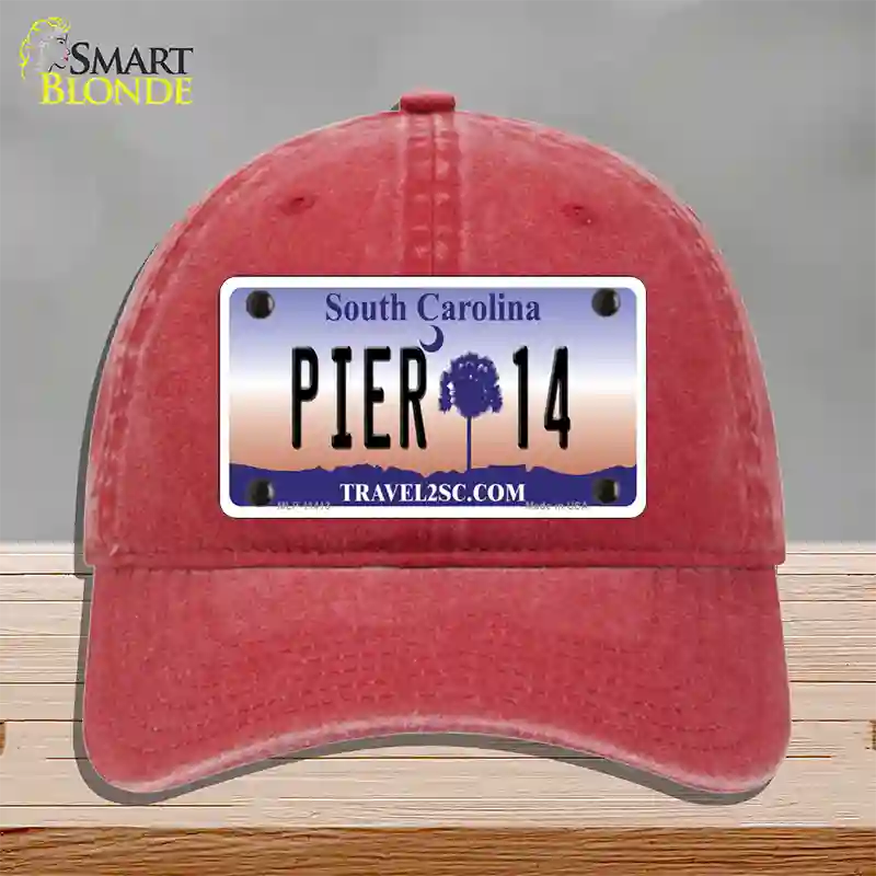 Pier 14 South Carolina Novelty License Plate Hat Unconstructed Cotton / Red