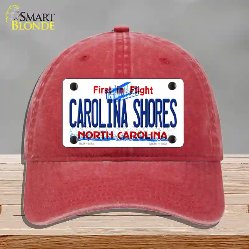 Carolina Shores North Carolina Novelty License Plate Hat Unconstructed Cotton / Red