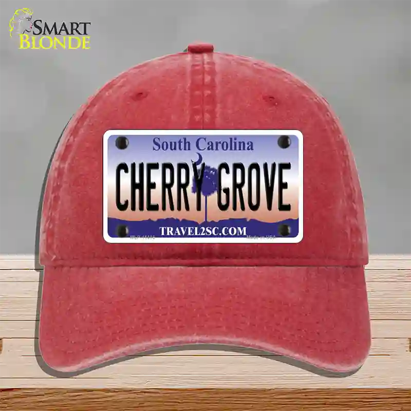 Cherry Grove South Carolina Novelty License Plate Hat Unconstructed Cotton / Red