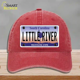 Little River South Carolina Novelty License Plate Hat Unconstructed Cotton / Red