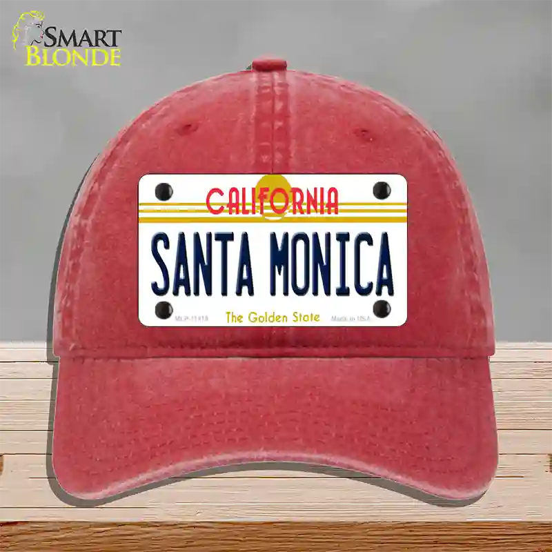 Santa Monica California Novelty License Plate Hat Unconstructed Cotton / Red