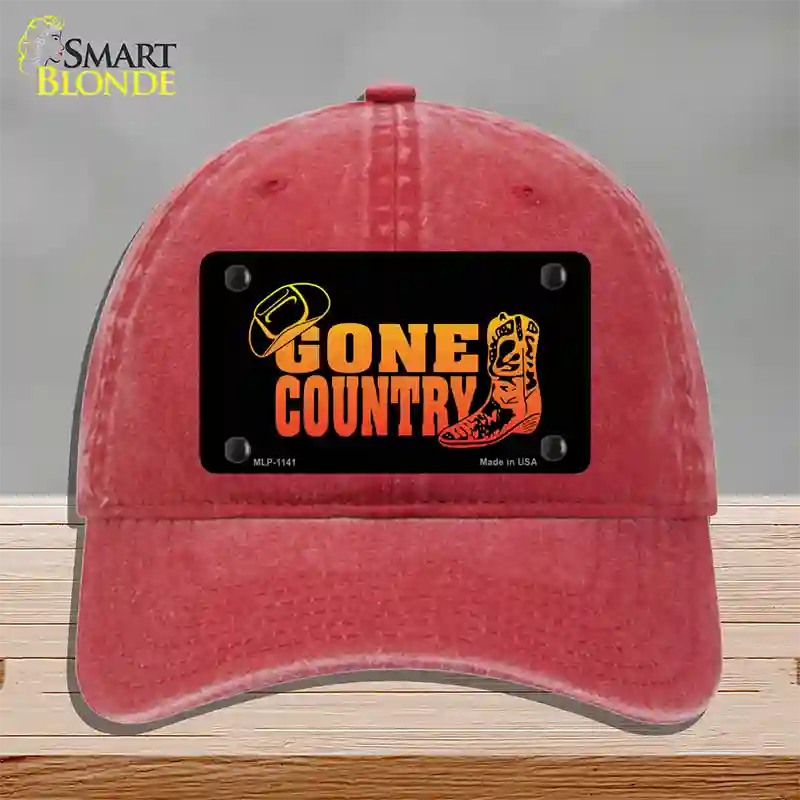 Gone Country Novelty License Plate Hat Unconstructed Cotton / Red