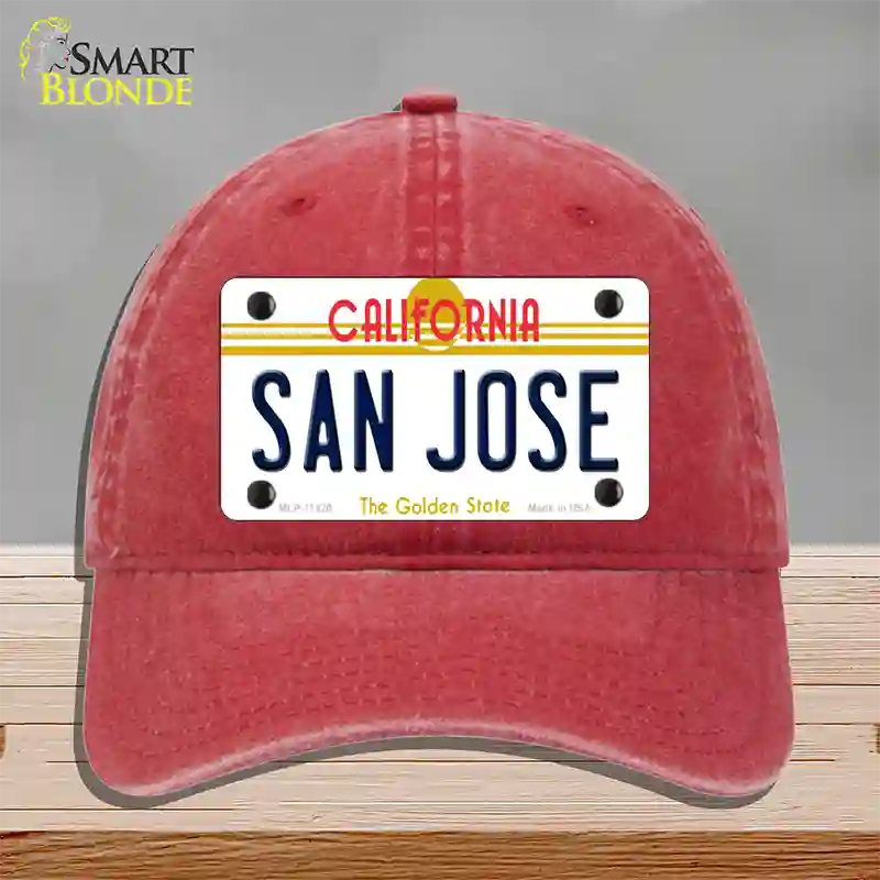 San Jose California Novelty License Plate Hat Unconstructed Cotton / Red