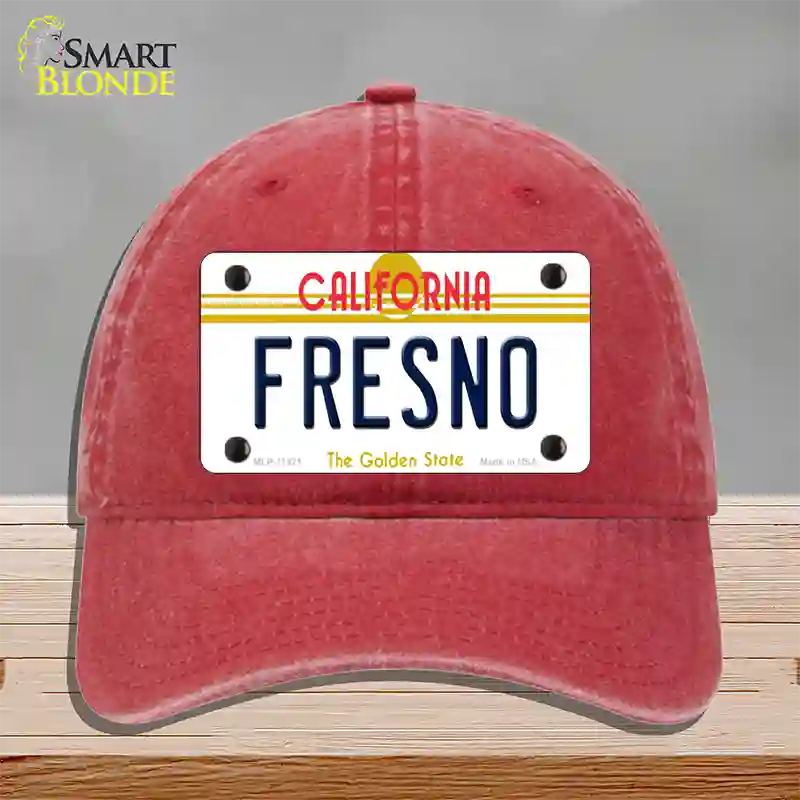 Fresno California Novelty License Plate Hat Unconstructed Cotton / Red