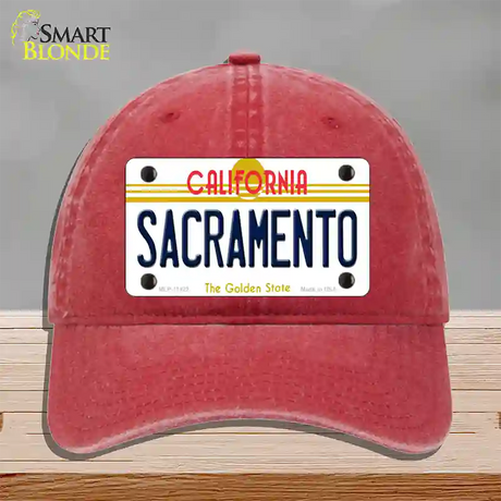 Sacramento California Novelty License Plate Hat Unconstructed Cotton / Red