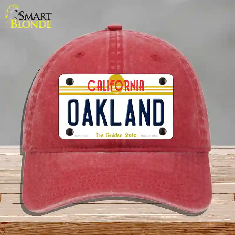 Oakland California Novelty License Plate Hat Unconstructed Cotton / Red