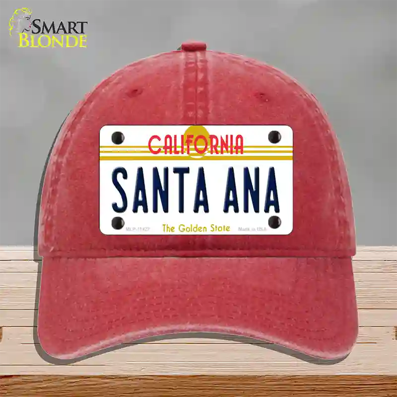 Santa Ana California Novelty License Plate Hat Unconstructed Cotton / Red