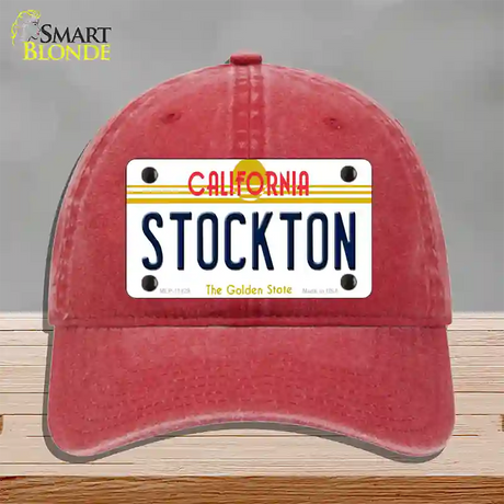 Stockton California Novelty License Plate Hat Unconstructed Cotton / Red