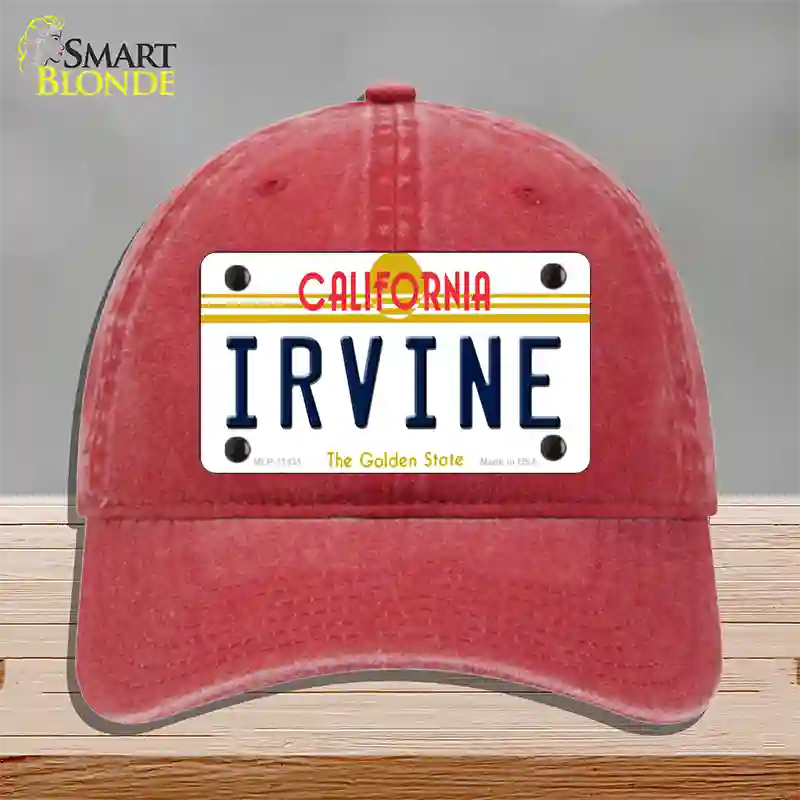 Irvine California Novelty License Plate Hat Unconstructed Cotton / Red