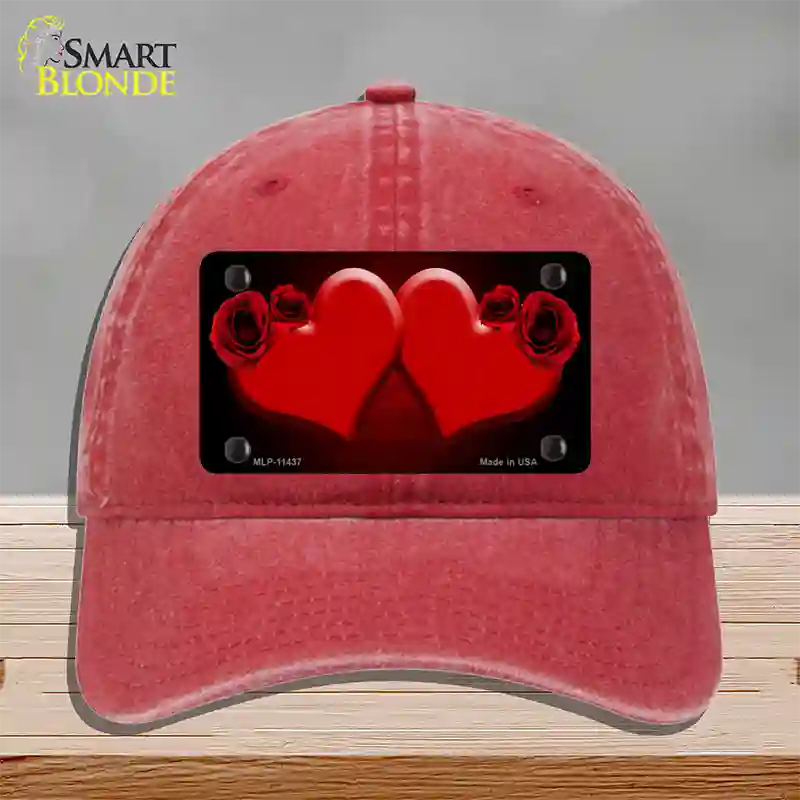 Hearts Over Roses In Red Novelty License Plate Hat Unconstructed Cotton / Red