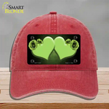 Hearts Over Roses In Lime Green Novelty License Plate Hat Unconstructed Cotton / Red