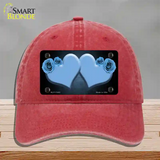 Hearts Over Roses In Light Blue Novelty License Plate Hat Unconstructed Cotton / Red