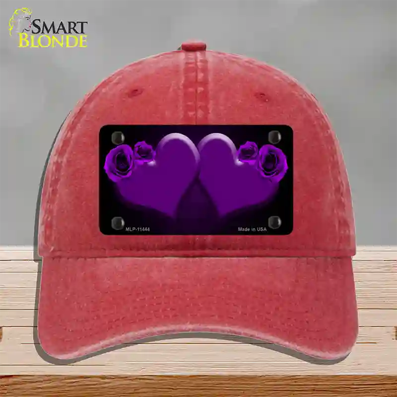 Hearts Over Roses In Purple Novelty License Plate Hat Unconstructed Cotton / Red