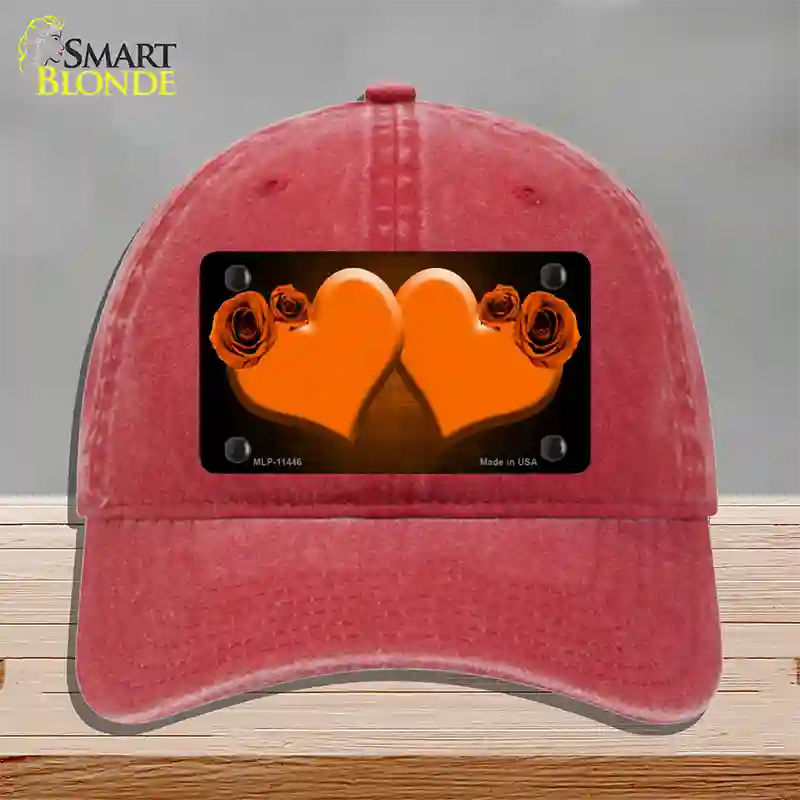 Hearts Over Roses In Orange Novelty License Plate Hat Unconstructed Cotton / Red