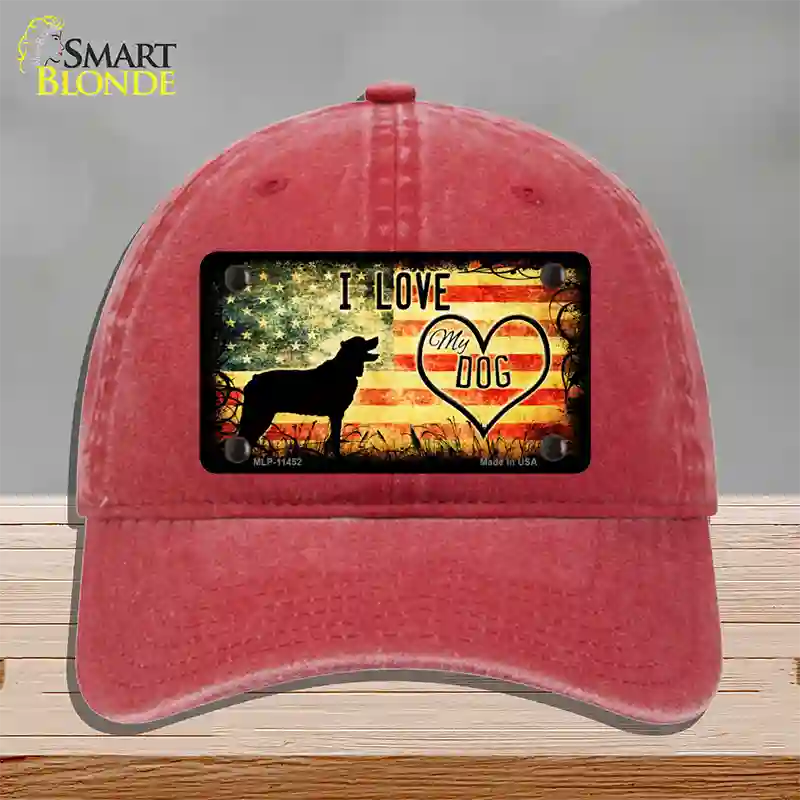 I Love My Dog Novelty License Plate Hat Unconstructed Cotton / Red