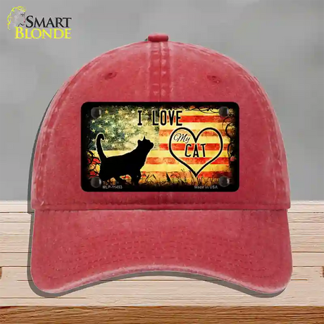 I Love My Cat Novelty License Plate Hat Unconstructed Cotton / Red