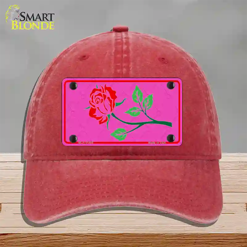 Illustrated Rose On Pink Chaise Lounge Novelty License Plate Hat Unconstructed Cotton / Red