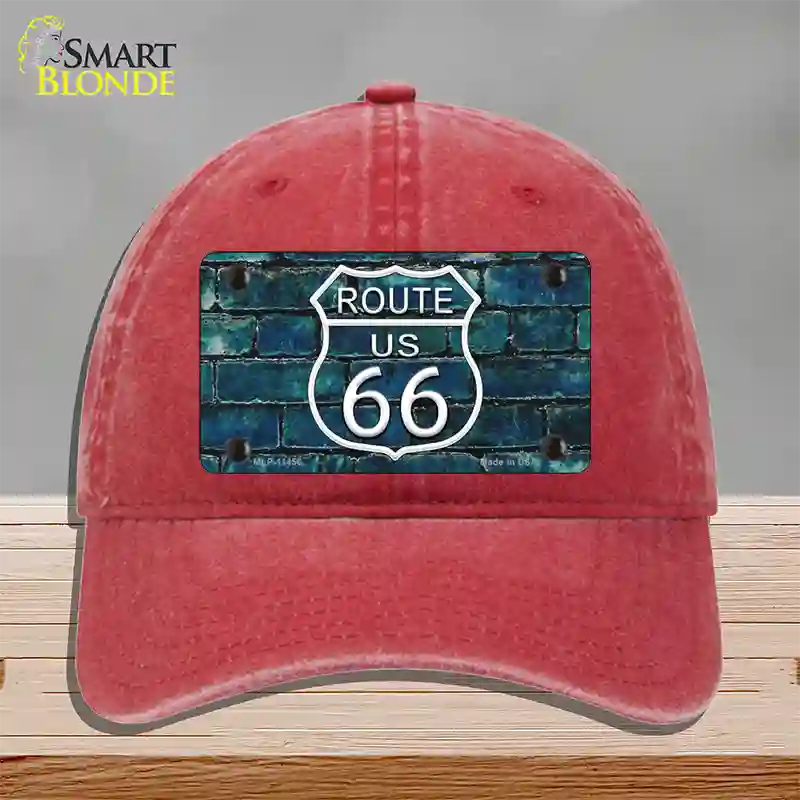 Route 66 Blue Brick Wall Novelty License Plate Hat Unconstructed Cotton / Red