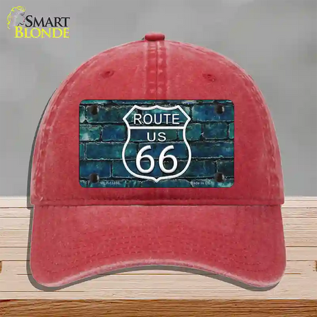 Route 66 Blue Brick Wall Novelty License Plate Hat Unconstructed Cotton / Red