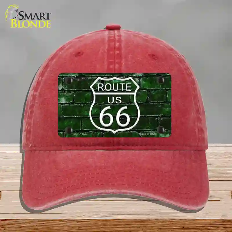 Route 66 Green Brick Wall Novelty License Plate Hat Unconstructed Cotton / Red