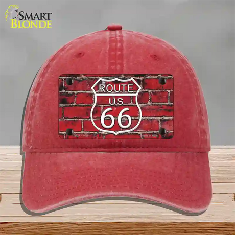 Route 66 Red Brick Wall Novelty License Plate Hat Unconstructed Cotton / Red