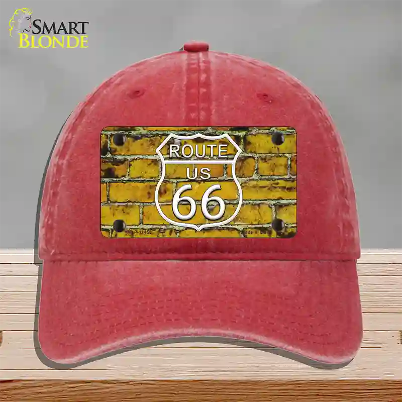 Route 66 Yellow Brick Wall Novelty License Plate Hat Unconstructed Cotton / Red