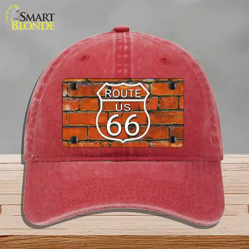 Route 66 Orange Brick Wall Novelty License Plate Hat Unconstructed Cotton / Red