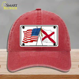 Alabama Crossed US Flag Novelty License Plate Hat Unconstructed Cotton / Red