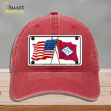 Arkansas Crossed US Flag Novelty License Plate Hat Unconstructed Cotton / Red