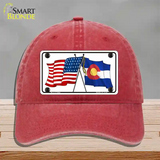 Colorado Crossed US Flag Novelty License Plate Hat Unconstructed Cotton / Red