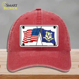 Connecticut Crossed US Flag Novelty License Plate Hat Unconstructed Cotton / Red