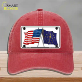 Indiana Crossed US Flag Novelty License Plate Hat Unconstructed Cotton / Red