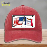 Iowa Crossed US Flag Novelty License Plate Hat Unconstructed Cotton / Red