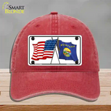 Montana Crossed US Flag Novelty License Plate Hat Unconstructed Cotton / Red