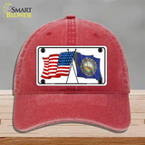 New Hampshire Crossed US Flag Novelty License Plate Hat Unconstructed Cotton / Red