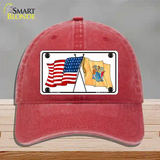 New Jersey Crossed US Flag Novelty License Plate Hat Unconstructed Cotton / Red