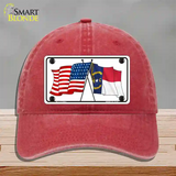 North Carolina Crossed US Flag Novelty License Plate Hat Unconstructed Cotton / Red