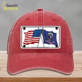 North Dakota Crossed US Flag Novelty License Plate Hat Unconstructed Cotton / Red